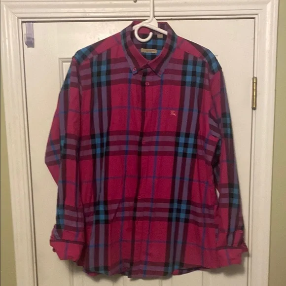 Men's Plaid Shirt - Pink and Blue - Picture 1 of 2